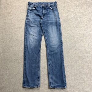 Uniqlo UJ Jeans Mens 30x32 Blue Pants Straight Faded‎ Whisker Washed Out Denim